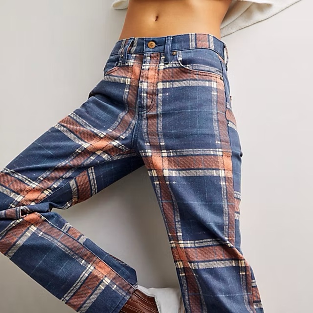 Free People Baker Plaid Boyfriend Jeans size 25